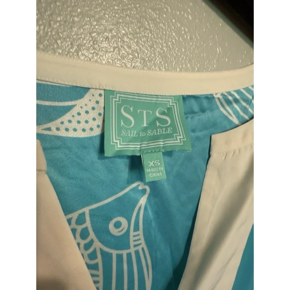 Sail To‎ Sable STS Maxi Dress Women's Size XS 100% Silk Blue Fish Tropical